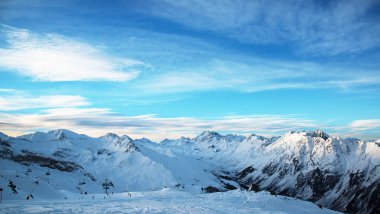 Kış sabahı, Ischgl, Avusturya Alpleri Panoraması