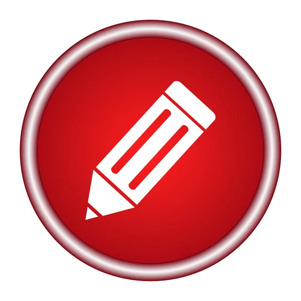 Icona rossa rotonda vettoriale con matita bianca . — Vettoriale Stock