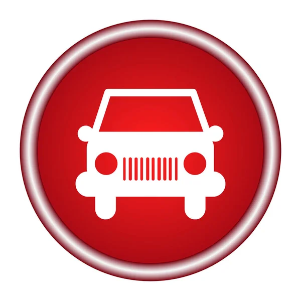 Vetor ícone do carro branco. Um círculo vermelho. Botão vermelho — Vetor de Stock