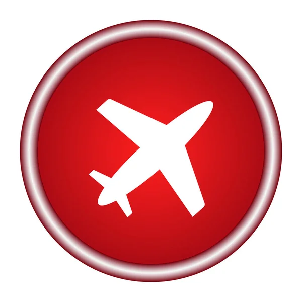 在白色背景上飞机红色圆圈光泽 web 图标 — 图库矢量图片