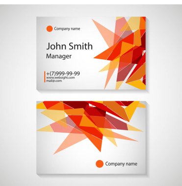 kartvizit şablonu vektör çizim, turuncu çokgen arka plan, el ilanı tasarımı, isim kartı şablonu, vektör çizim
