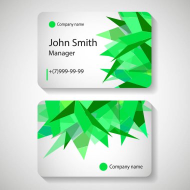 kartvizit şablonu vektör çizim. Yeşil poligonal arka plan, el ilanı tasarımı, isim kartı şablonu, vektör çizim