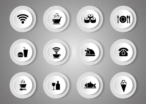 Vector set of black icons with food — Stock Vector