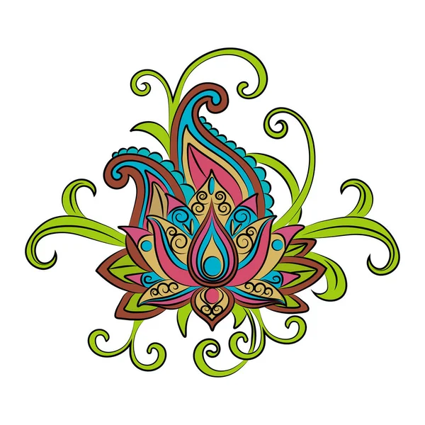 Schets van een lotus op een witte achtergrond. Vector sier Lotus, etnische zentangled henna tattoo. — Stockvector