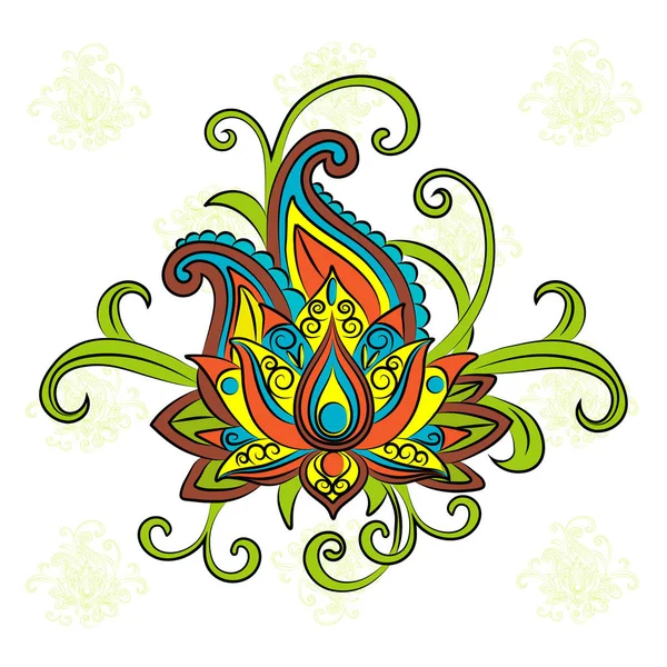 Croquis d'un lotus sur un fond blanc. Lotus décoratif vectoriel, tatouage au henné zenchevillé ethnique — Image vectorielle