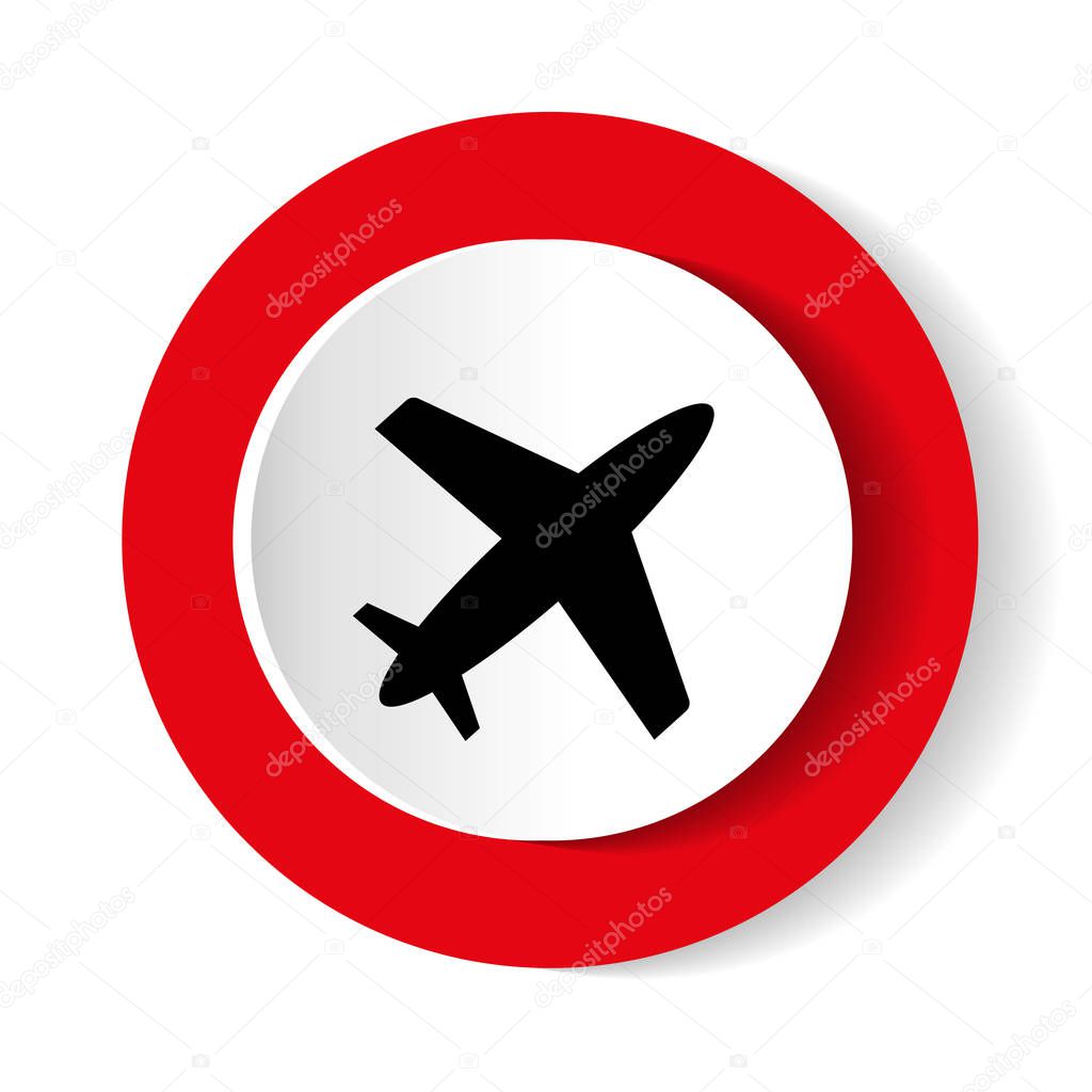 airplane red circle glossy web icon on white background