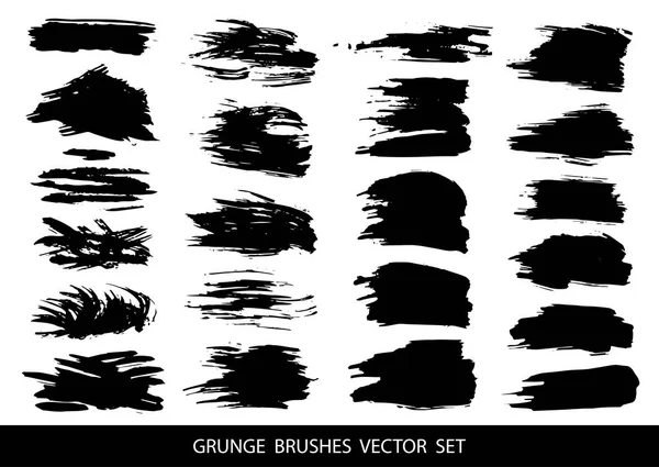 Fekete festék, tinta, grunge, piszkos ecsetvonások halmaza. Vektoros illusztráció. — Stock Vector