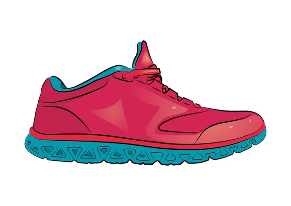 Pink sneaker with blue sole on a white background. — Stock Vector