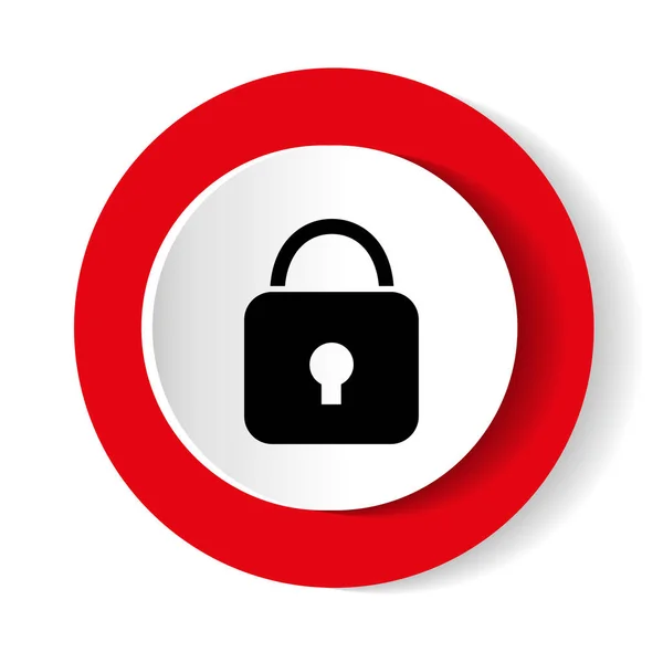 Icona della serratura. icona web cerchio lucido rosso su sfondo bianco — Vettoriale Stock