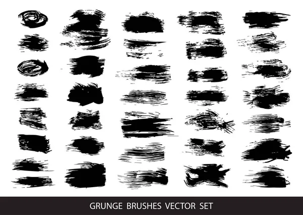 Набір чорної фарби, чорнила, гранжевих, брудних штрихів пензля. Векторні ілюстрації . — стоковий вектор