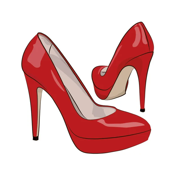 Zapatos femeninos rojos sobre fondo blanco. Ilustración vectorial . — Archivo Imágenes Vectoriales