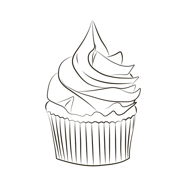 Skizze eines leckeren Cupcake auf weißem Hintergrund. Vektorillustration, — Stockvektor