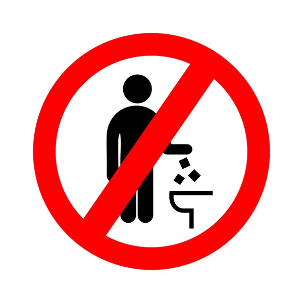 Ne pas jeter dans l'icône des toilettes. Gardez le signe propre. Silhouette d'un homme, jeter les ordures dans une poubelle, en cercle isolé sur fond blanc. Illustration vectorielle — Image vectorielle