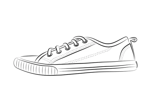 Schizzo disegnato a mano di scarpe sportive, scarpe da ginnastica per l'estate. Illustrazione del titolo vettoriale. Abbigliamento sportivo per uomo e donna . — Vettoriale Stock