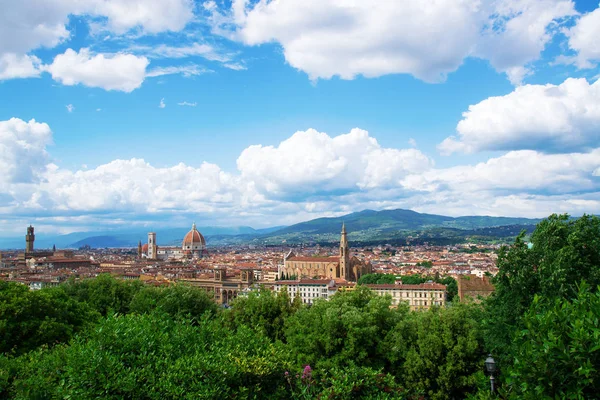 Famosa veduta su Firenze e la cattedrale di Santa Maria del Fiore dalla Piazza Michelangelo a Firenze, Toscana, Italia . — Foto Stock