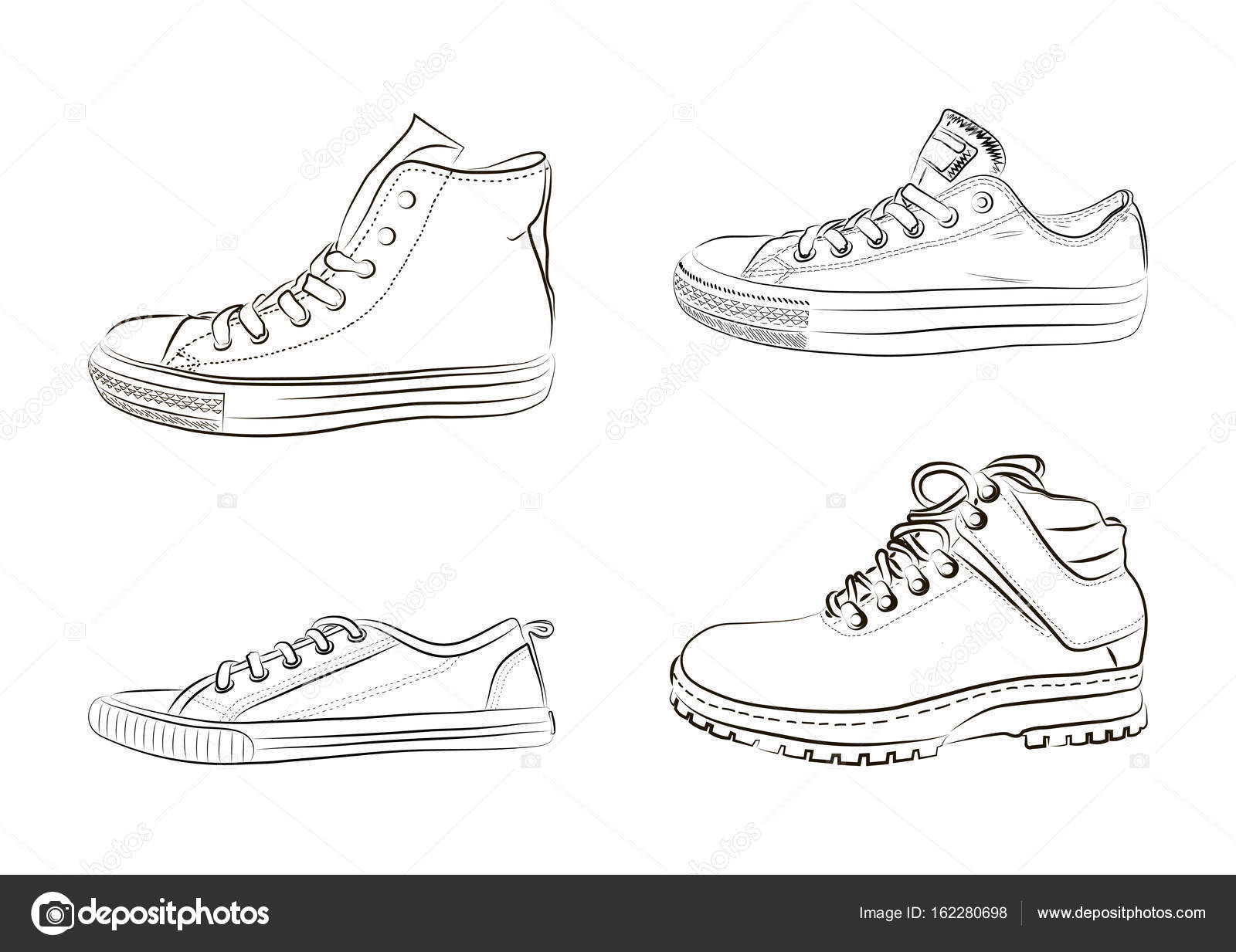 Sketch of athletic shoes, sneakers and shoes. Vector illustration