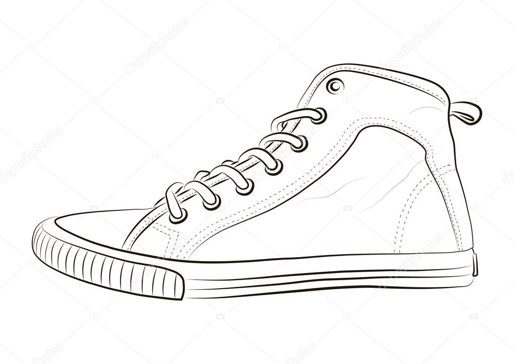 Hand drawn sketch of sport shoes, sneakers for summer. Vector stock