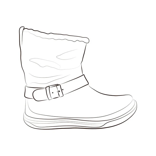 Sketch of a women's winter boot. Vector illustration. — Stock Vector