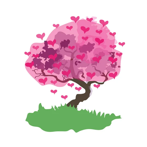 Liebesbaum auf weißem Hintergrund, Vektorillustration. Valentinstag-Karte — Stockvektor