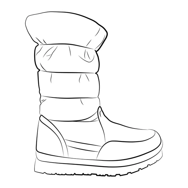 Ένα σκίτσο του μια γυναικεία μπότα σε λευκό φόντο. Εικονογράφηση διάνυσμα. — Διανυσματικό Αρχείο