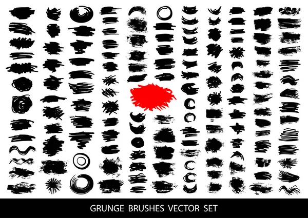 Набір чорної фарби, штрихи чорнила, пензлі, лінії. Брудні художні елементи дизайну, коробки, рамки для тексту. Векторні ілюстрації . — стоковий вектор