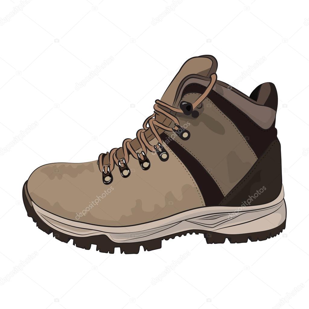 Brown winter boots for men on a white background. Vector illustration.