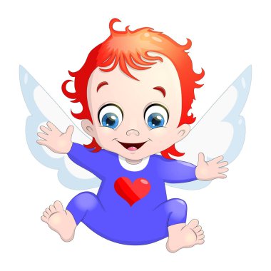 Vektör çizim bir kalp bir bebekle aşk tanrısı. Aşk tanrısı simgesinin Sevgililer gününde beyaz izole karikatür resmi