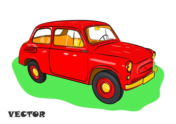 Rotes Auto Für Die Fahrt Auf Grünem Gras Vektorillustration — Stockvektor
