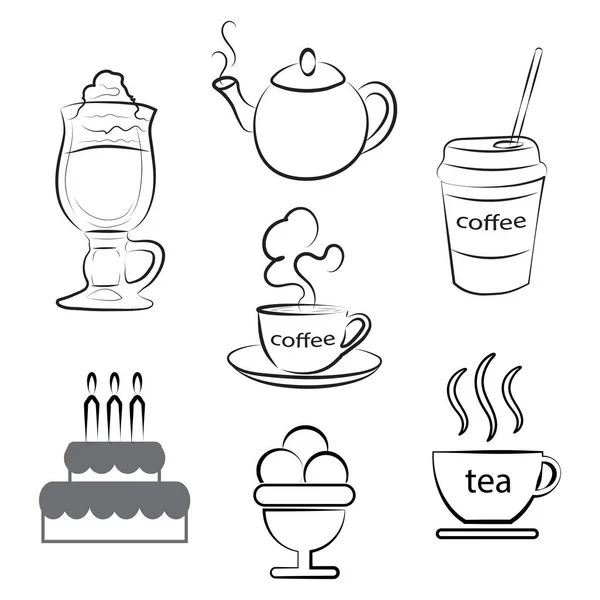 Set Food Icons Cup Hot Coffee Tea Dessert Vector Illustration — Stock Vector