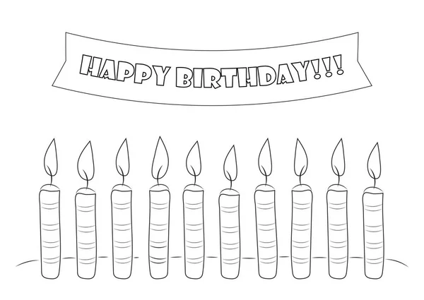 Sketch Postcard Birthday Cake Candles Ribbon Vector Illustration — Stock Vector
