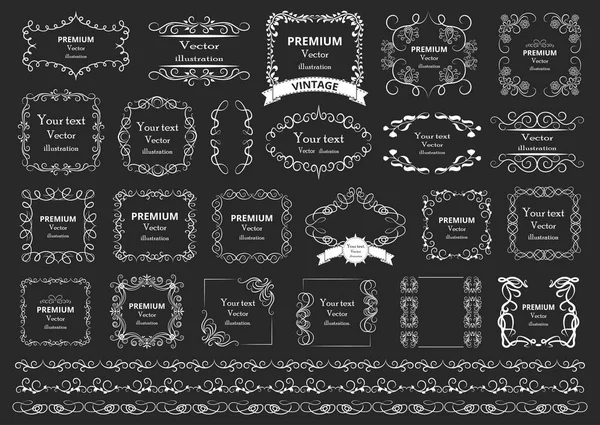 Elementy Wzornictwa Kaligraficznego Dekoracyjne Wiry Lub Zwoje Zabytkowe Ramy Kwitnie — Wektor stockowy