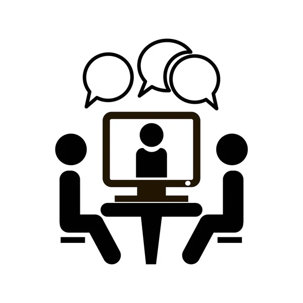 Ícone Conferência Pessoas Sentadas Mesa Ícone Vetorial Chat Vídeo Online — Vetor de Stock