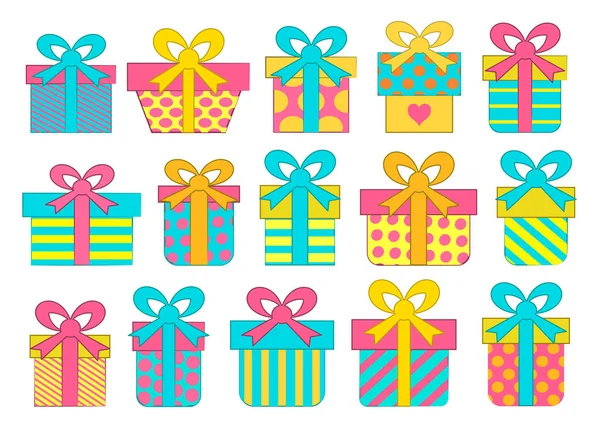 Conjunto Coloridas Cajas Regalo Vectoriales Con Lazos Cintas — Vector de stock