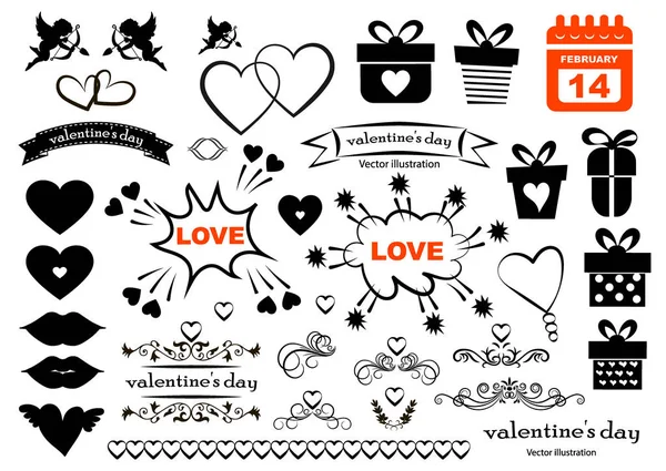 Valentin-nap ikonok, ünneplés, boldog, romantikus, szív, szeretet — Stock Vector