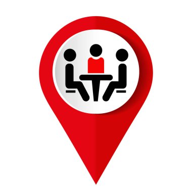 Konferans simgesi. Masada oturan insanlar. Vektör illüstrasyonu.