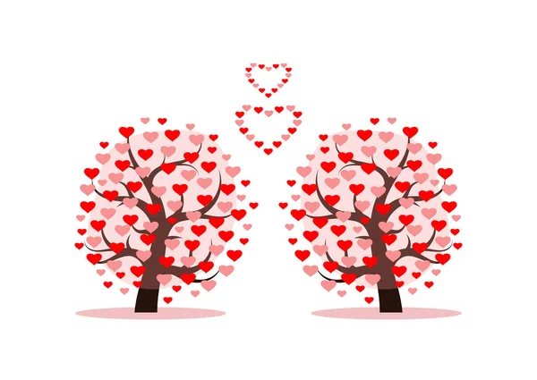 有心叶的爱情树。 矢量说明. — 图库矢量图片