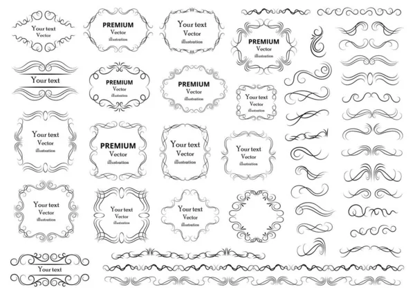 Elementos de design caligráfico. Redemoinhos decorativos ou pergaminhos, molduras vintage, floresce, rótulos e divisores. Ilustração vetorial retrô. —  Vetores de Stock