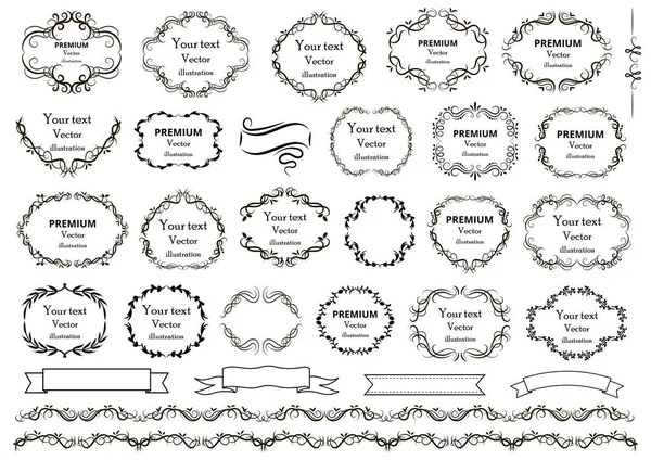 Elementi Design Calligrafico Rotoli Decorativi Pergamene Cornici Vintage Fiorisce Etichette — Vettoriale Stock