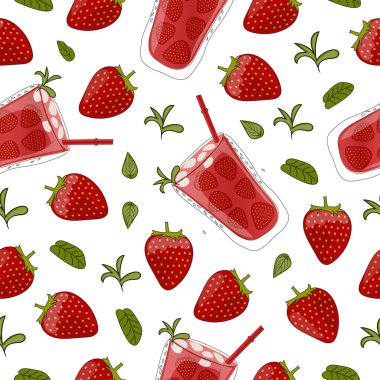 Çilekli kusursuz desen. vektör illüstrasyonu.