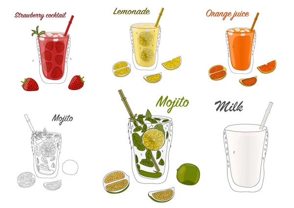 Conjunto Bebidas Diferentes Ilustración Vectorial — Vector de stock