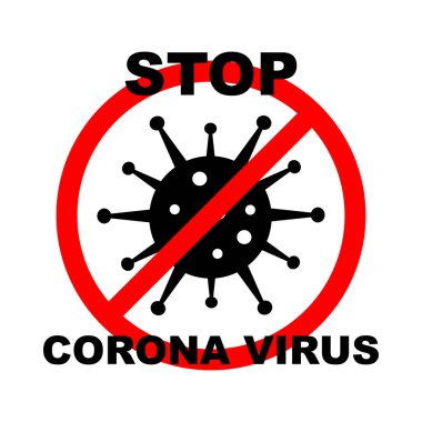  Coronavirus 2019-nCoV. Corona virüs ikonu. Beyaz arka planda siyah izole. Enfeksiyon yok ve Coronavirus Kavramını Durdur. Vektör illüstrasyonu