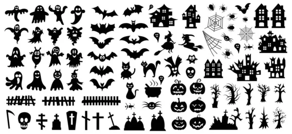Conjunto Siluetas Halloween Sobre Fondo Blanco Ilustración Vectorial — Vector de stock