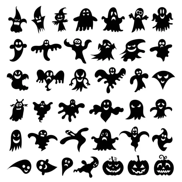 Grande Coleção Fantasmas Planos Simples Monstros Fantasmagóricos Assustadores Halloween Bonito — Vetor de Stock