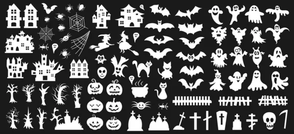 Set Med Silhuetter Halloween Svart Bakgrund Vektorillustration — Stock vektor