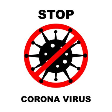 Coronavirus 2019-nCoV. Corona virüs ikonu. Beyaz arka planda siyah izole. Enfeksiyon yok ve Coronavirus Kavramını Durdur. Vektör illüstrasyonu.