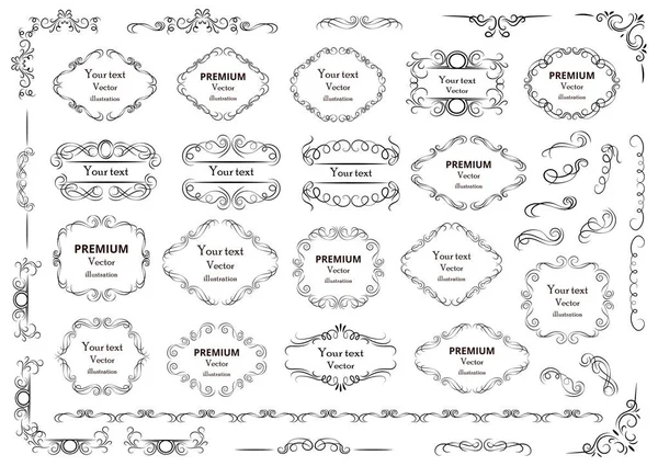 Eléments Design Calligraphique Tourbillons Rouleaux Décoratifs Cadres Vintage Fleurit Étiquettes — Image vectorielle