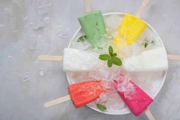 Homemade Popsicles Ice Plate Table Healthy Summer Food Concept Copy — Stock Photo, Image