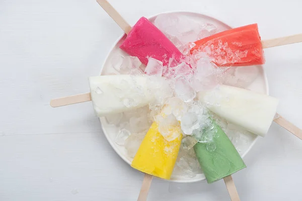 Homemade Popsicles Ice Plate Table Healthy Summer Food Concept Copy — Stock Photo, Image