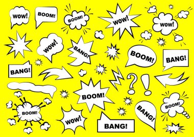 Konuşma baloncukları. Pop Art tarzında boş şablon seti. Vektör illüstrasyonu