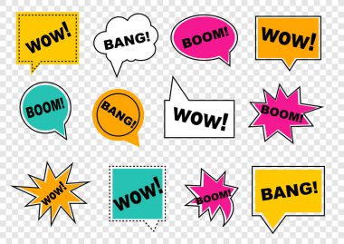 Konuşma baloncukları. Pop Art tarzında boş şablon seti. Vektör illüstrasyonu